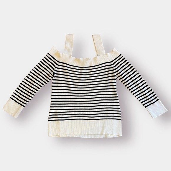 Express Sweater Long Sleeve Off Shoulder Size Large Black White - Picture 3 of 10